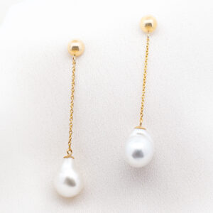 Australian South Sea Baroque Pearl Stud Drop Earrings in Yellow Gold by World Treasure Designs