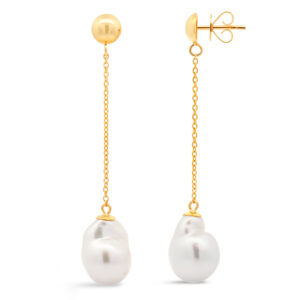 Australian South Sea Baroque Pearl Drop Earrings in Yellow Gold by World Treasure Designs