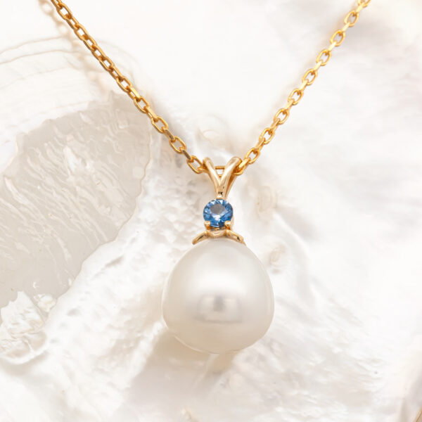 Australian Blue Sapphire and Pearl Necklace in Yellow Gold by World Treasure Designs