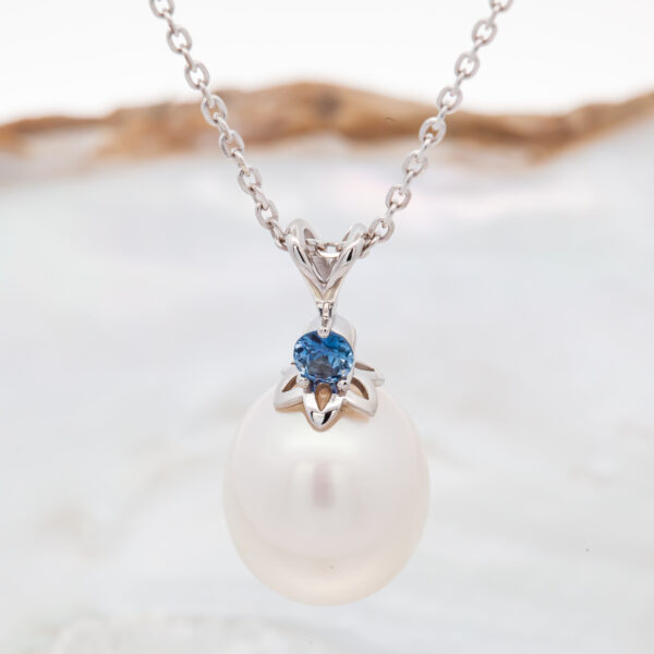 Australian South Sea Pearl and Blue Sapphire Necklace in White Gold by World Treasure Designs