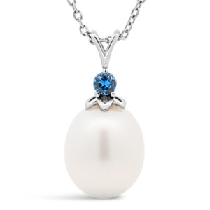 Australian South Sea Pearl and Blue Sapphire Necklace in White Gold by World Treasure Designs
