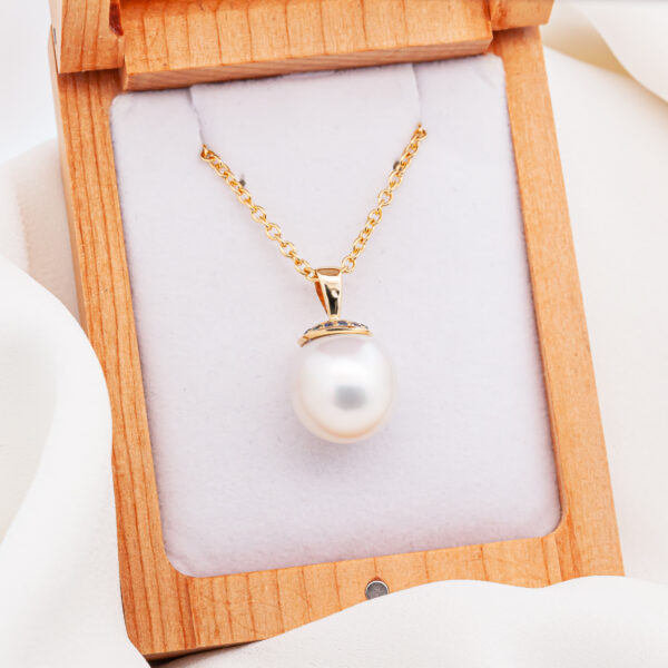 Australian South Sea Pearl and Blue Sapphires Necklace in Yellow Gold by World Treasure Designs
