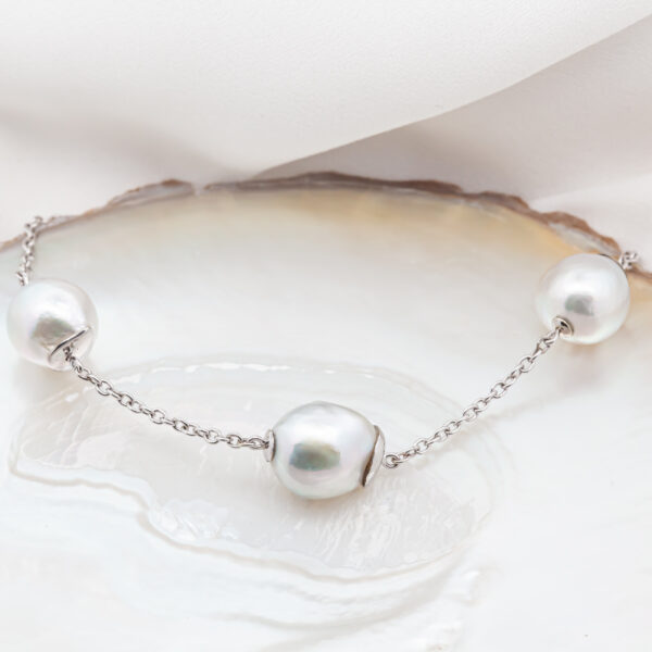 White Triple Australian South Sea Pearl Bracelet in White Gold by World Treasure Designs