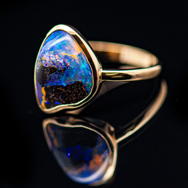 Australian Boulder Blue-Purple Opal Ring in Yellow Gold by World Treasure Designs