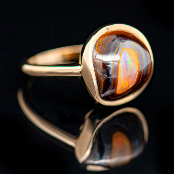 Australian Opal Bezel Set Ring in Yellow Gold by World Treasure Designs