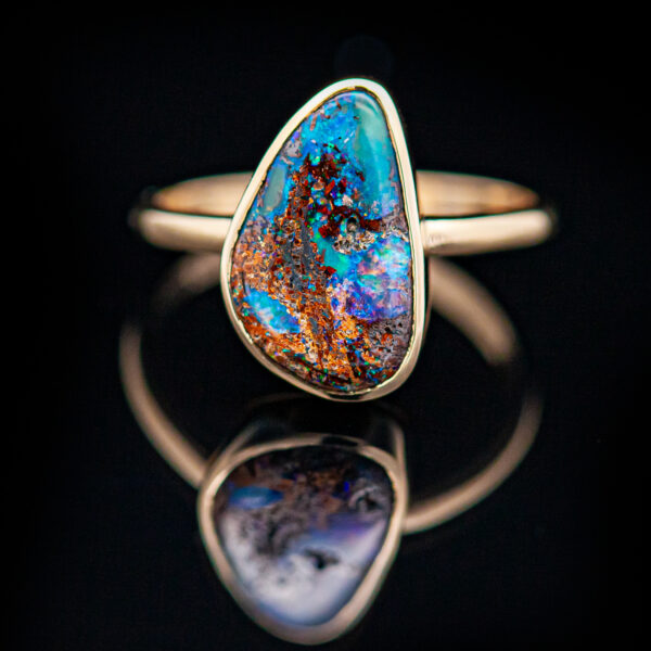Australian Fossil Wood Opal Ring Bezel Set in Yellow Gold by World Treasure Designs