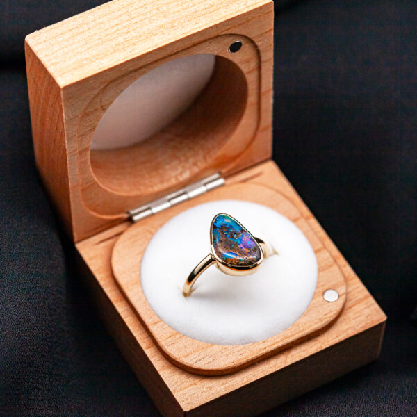 Australian Fossil Wood Opal Ring in Yellow Gold by World Treasure Designs