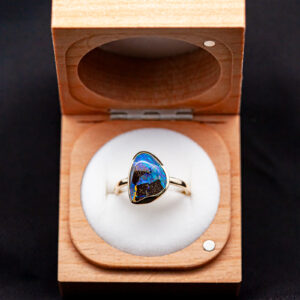 Blue-Purple Australian Boulder Opal Ring in Yellow Gold by World Treasure Designs