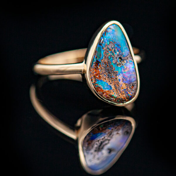 Fossilized Australian Opal Ring in Yellow Gold by World Treasure Designs