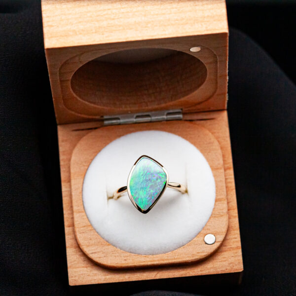 Multicoloured Australian Crystal Opal Ring in Yellow Gold by World Treasure Designs