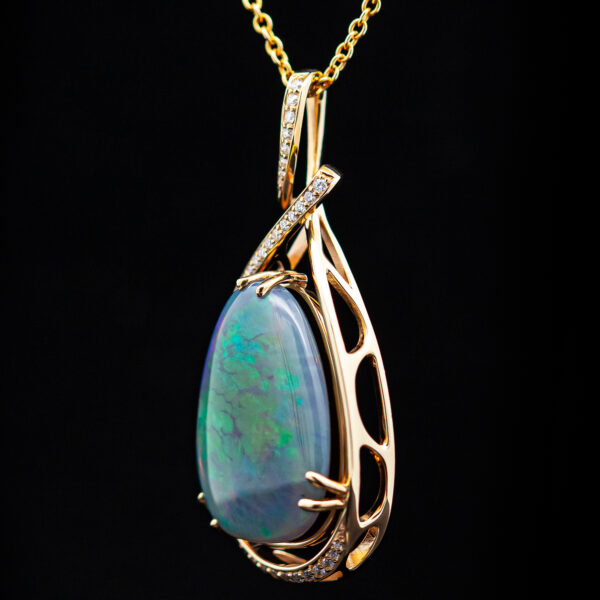 Australian Abalone Shell Fossil Opal Necklace with Diamond Twist in Yellow Gold by World Treasure Designs