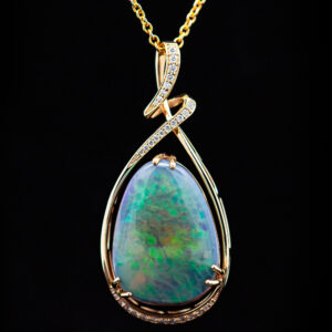 Australian Abalone Shell Fossil Opal Necklace with Diamonds in Yellow Gold by World Treasure Designs