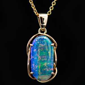 Australian Boulder Crystal Opal Necklace in Yellow Gold by World Treasure Designs