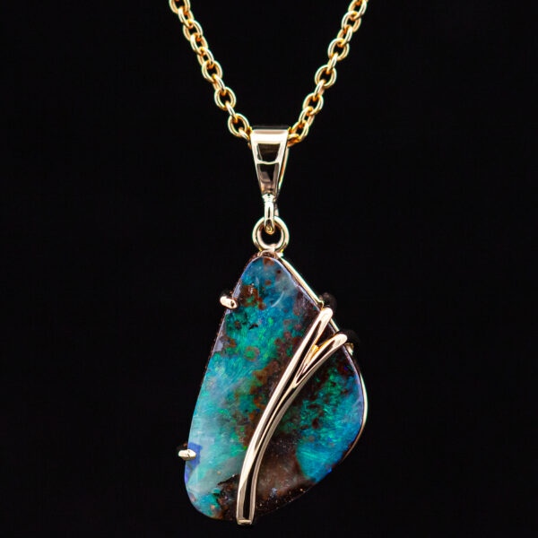 Australian Boulder Opal Necklace with Yellow Gold Streak by World Treasure Designs