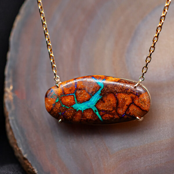Australian Boulder Opal Necklace in Yellow Gold by World Treasure Designs