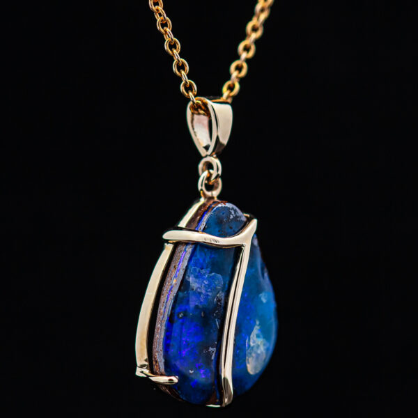 Australian Boulder Opal Necklace with Yellow Gold Streak Set in Yellow Gold by World Treasure Designs