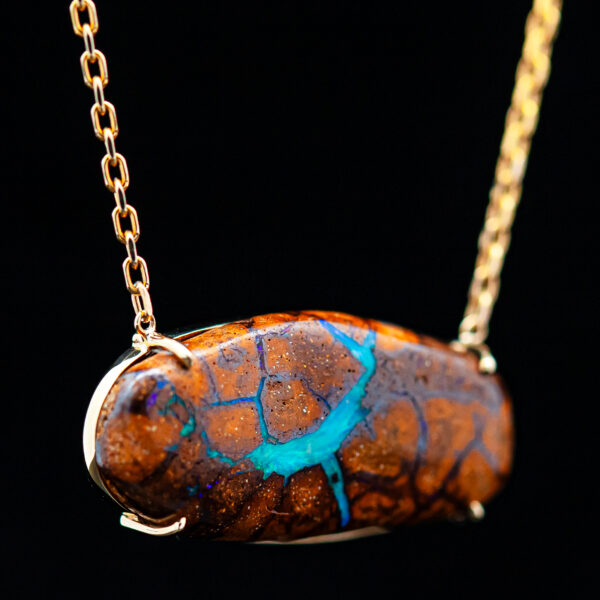 Australian Boulder Opal Necklace with Opalized Whale Figure in Yellow Gold by World Treasure Designs
