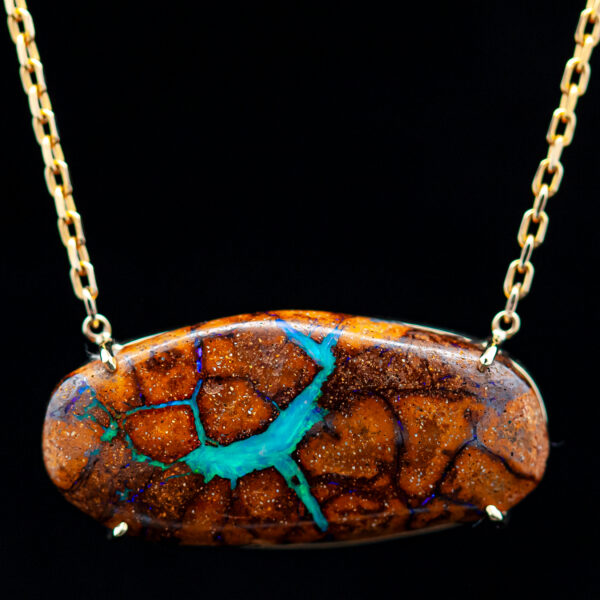Australian Boulder Opal Necklace with Whale Figure in Yellow Gold by World Treasure Designs