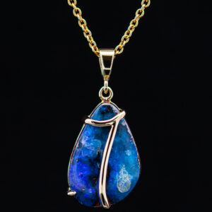 Australian Boulder Opal Necklace with Yellow Gold Accent by World Treasure Designs