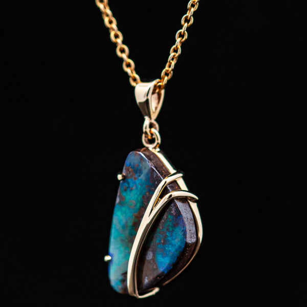 Australian Boulder Opal Necklace with Yellow Gold Accent by World Treasure Designs