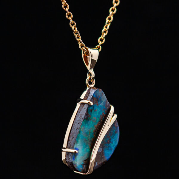 Australian Boulder Opal Pendant with Yellow Gold Accent by World Treasure Designs
