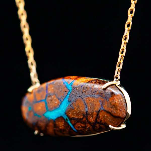 Australian Boulder Opal Whale Figure Necklace in Yellow Gold by World Treasure Designs