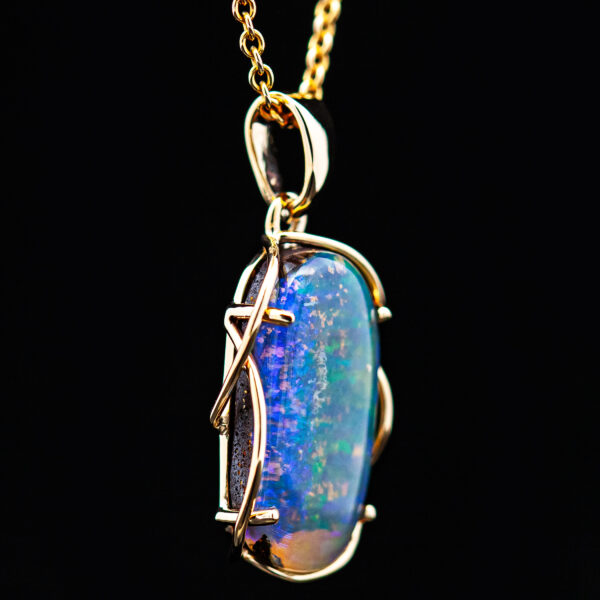 Australian Boulder Opal with Crystal Opal Front Framed by Yellow Gold Setting by World Treasure Designs