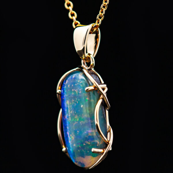 Australian Crystal Opal Boulder Opal Necklace in Yellow Gold by World Treasure Designs