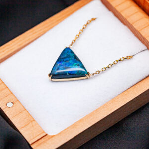 Australian Fossil Opal Tri Cut Necklace in Yellow Gold by World Treasure Designs