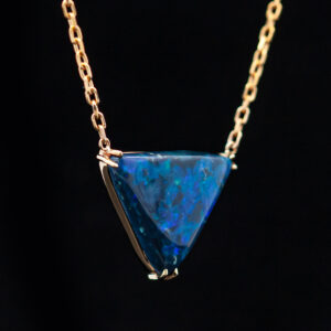 Australian Fossil Wood Tri Cut Opal Necklace in Yellow Gold by World Treasure Designs