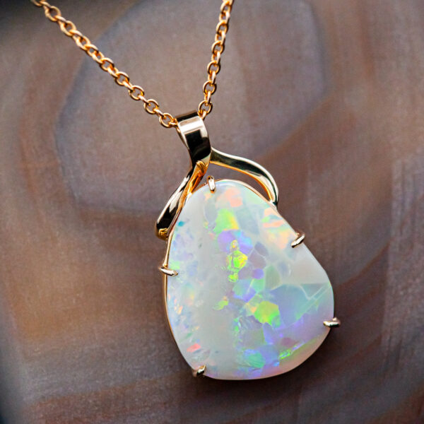 Australian Fossilized Opal Pendant in Yellow Gold by World Treasure Designs