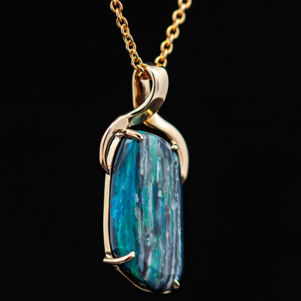 Australian Fossilized Wood Opal Necklace in Yellow Gold by World Treasure Designs