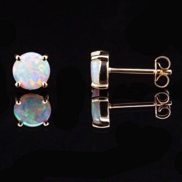 Australian Opal Crystal Stud Earrings in Yellow Gold by World Treasure Designs