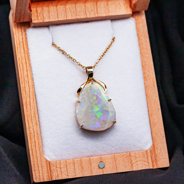 Fossilized Australian Opal Necklace in Yellow Gold by World Treasure Designs