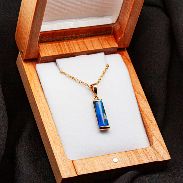 Australian Fossilized Wood and Blue Opal Necklace in Yellow Gold by World Treasure Designs