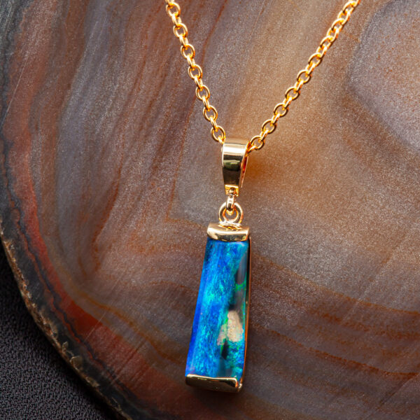 Australian Fossilized Wood Opal Pendant in Yellow Gold by World Treasure Designs