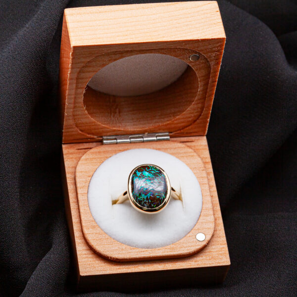 Aqua Australian Boulder Matrix Opal Ring in Yellow Gold by World Treasure Designs