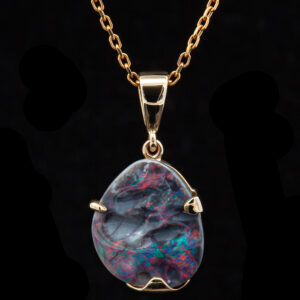 Australian Black Opal Necklace in Yellow Gold by World Treasure Designs