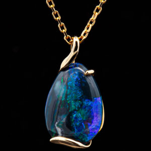 Australian Black Opal Necklace in Yellow Gold by World Treasure Designs