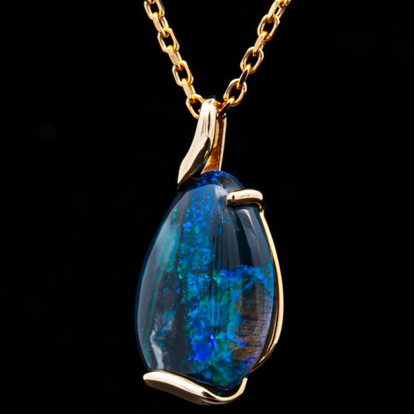 Australian Black Opal Necklace with Yellow Gold Accents in Yellow Gold by World Treasure Designs