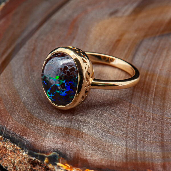 Australian Boulder Opal Ring Bezel Set in Yellow Gold by World Treasure Designs