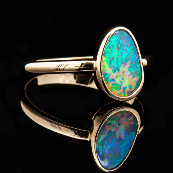 Australian Crystal Opal Ring in Yellow Gold by World Treasure Designs