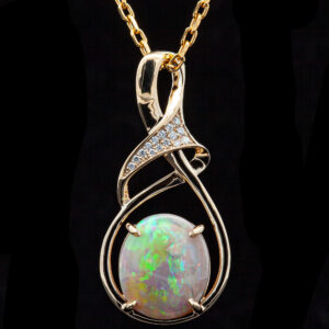 Australian Fossil Pippi Shell Opal and Diamond Necklace in Yellow Gold by World Treasure Designs