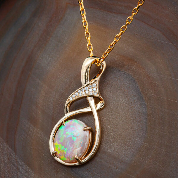 Australian Fossil Shell Opal and Diamond Necklace in Yellow Gold by World Treasure Designs