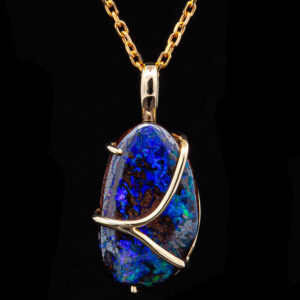 Australian Yowah Boulder Opal Necklace with Yellow Gold Accent in Yellow Gold by World Treasure Designs