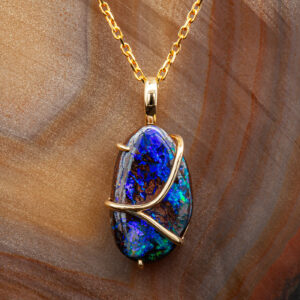 Australian Yowah Boulder Opal Pendant with Yellow Gold Swish Bar in Yellow Gold by World Treasure Designs