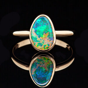 Multicoloured Australian Crystal Opal Ring Bezel Set in Yellow Gold by World Treasure Designs