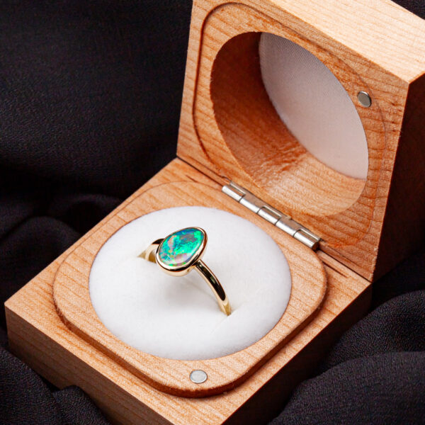 Rainbow Opal Australian Crystal Opal Ring in Yellow Gold by World Treasure Designs