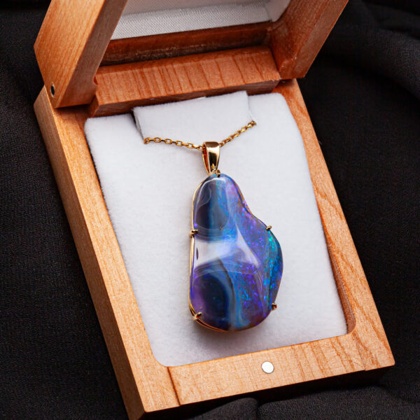 Australian Blue-Purple Fossil Opal Necklace in Yellow Gold by World Treasure Designs