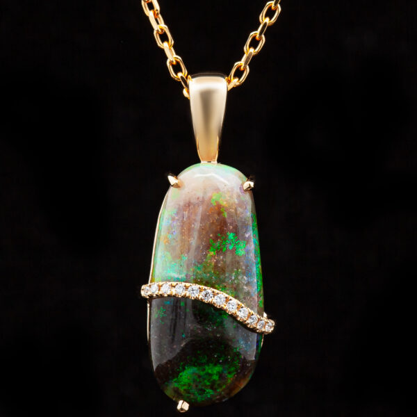 Australian Crystal Matrix Opal Necklace in Yellow Gold by World Treasure Designs